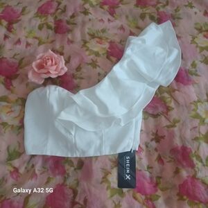 White One-Shoulder Ruffle Top Size XS.